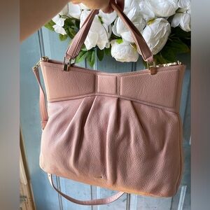 Kate Spade Leather Mattie Street Amalie Bow Satchel w/ Crossbody in Pink Granite